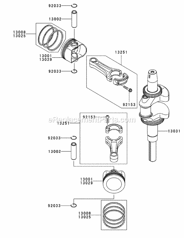 Kawasaki Fxt00v-Bs04 Piston & Crankshaft Diagram and Parts List for S7237-KW 53AP8DU8750 Cub Cadet Sprayer